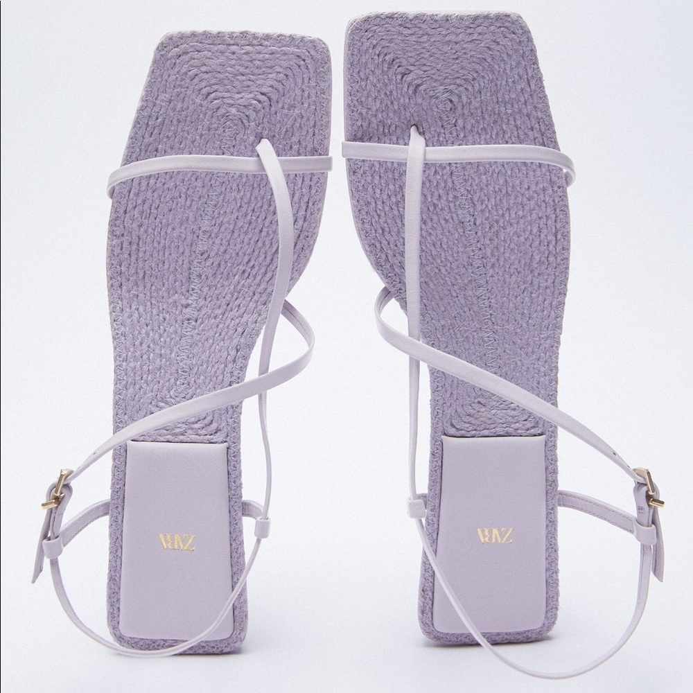 New Zara Purple Leather  Sandals Heel 7.5